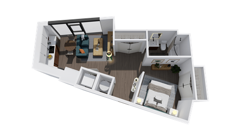 Floor plan for studio, 1 bath, 619 sqft